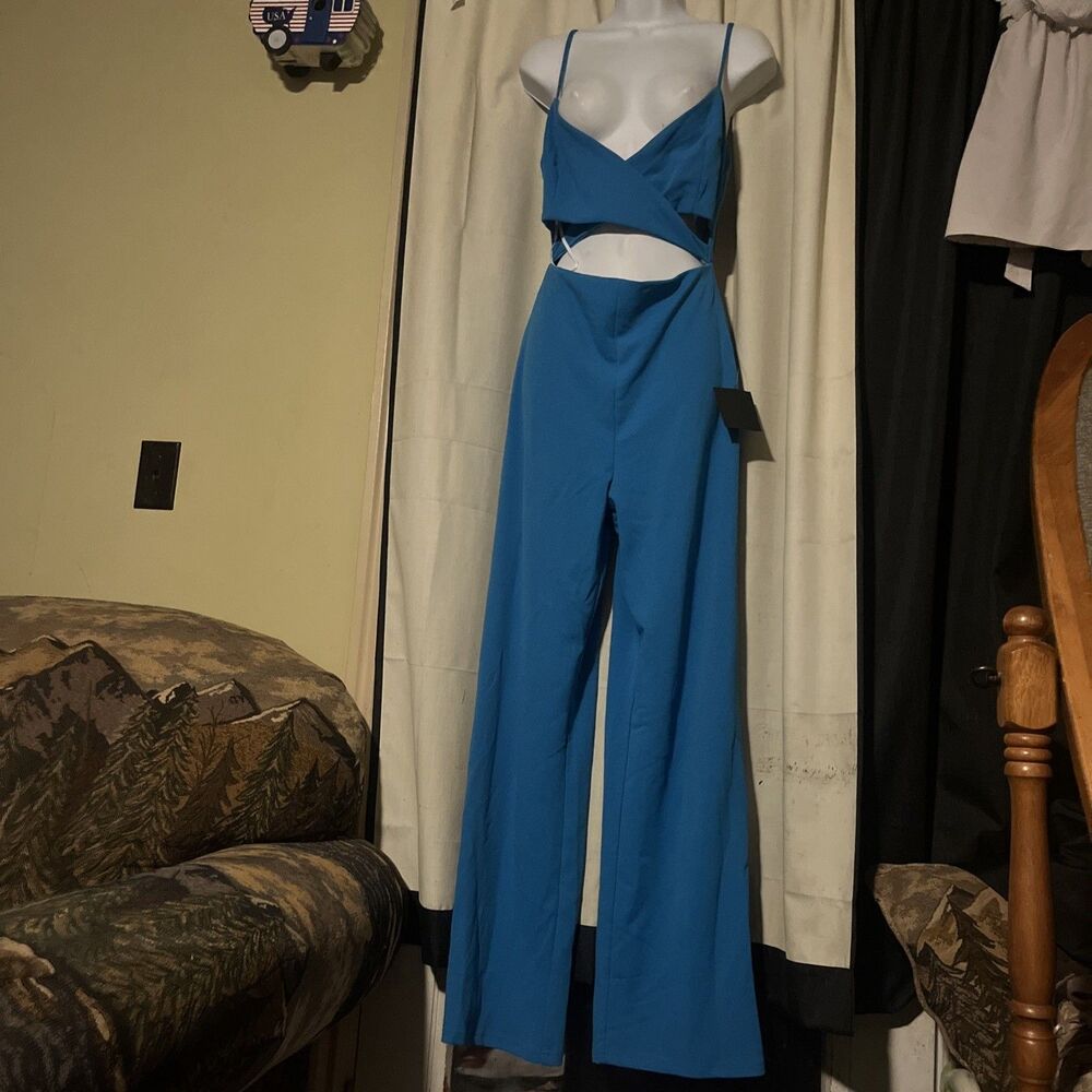 Lulus Blue Jumpsuit Size Small Cross Front Sleeveless Formal